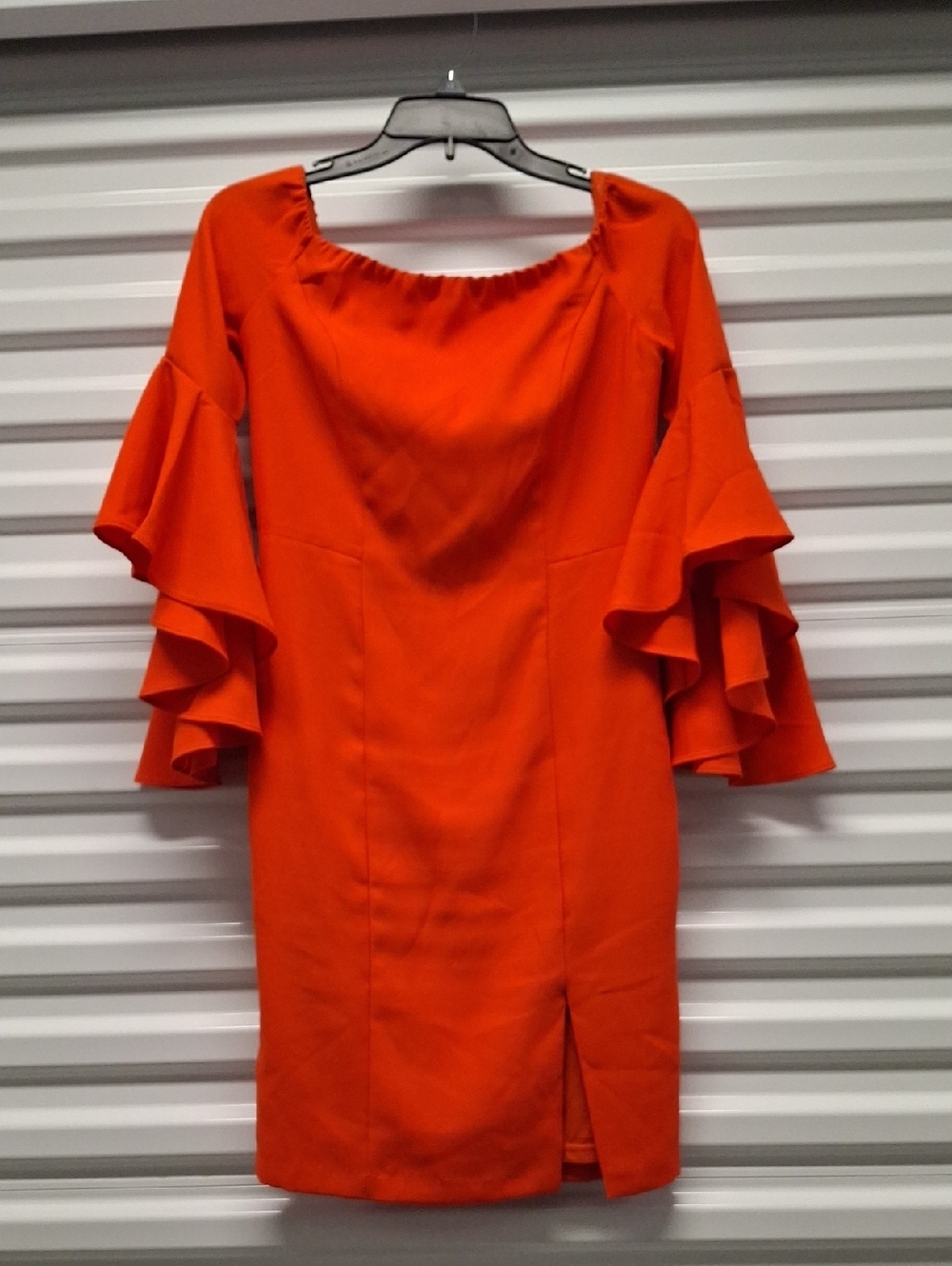 VENUS Bright Orange Ruffle-Sleeve Dress
